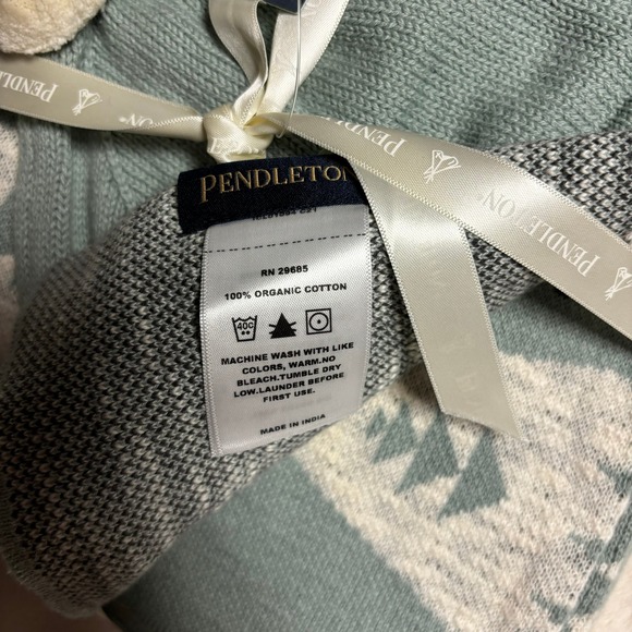 NWT Pendleton Knit Baby Blanket with Beanie Set Organic Cotton Sheep Dream Blue - Picture 8 of 9